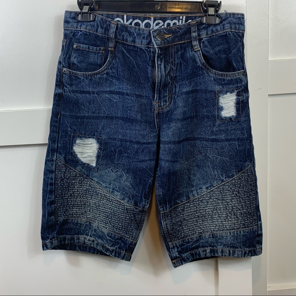 Distressed denim shorts